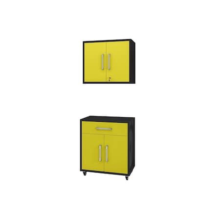 Manhattan Comfort Eiffel 2-Piece Garage Set in Matte Black and Yellow 2-256BMC84